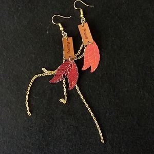 Stamped leather gold long chain earrings